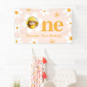 Lente Roze Geel Daisy 1e Verjaardag Foto Spandoek (Insitu)