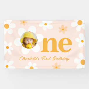 Lente Roze Geel Daisy 1e Verjaardag Foto Spandoek