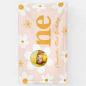 Lente Roze Geel Daisy 1e Verjaardag Foto Spandoek (Verticaal)