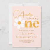 Lente Roze Geel Daisy Foto 1e Verjaardagsfeest Kaart (Voorkant)