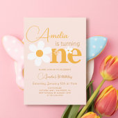 Lente Roze Geel Daisy Foto 1e Verjaardagsfeest Kaart