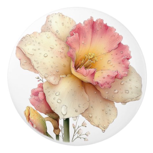 Lente Roze Gele Narcis  Keramische Knop (Voorkant)