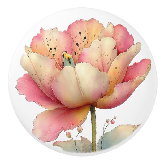 Lente Roze Gele Tulp Keramische Knop (Voorkant)