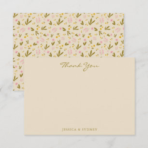 lente roze groene bloemen bruiloft Aangepast Bedankkaart