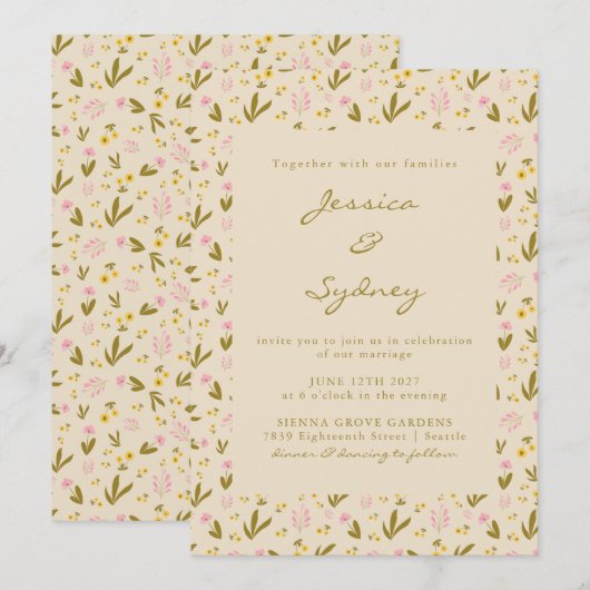  lente roze groene bloemen kaart (Voorkant / Achterkant)