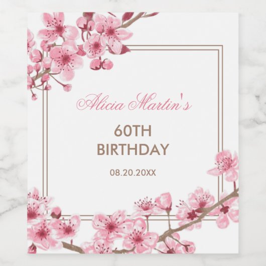 Lente Roze Kersenbloesem Bloemen Verjaardag Wijn Etiket (Enkel label)