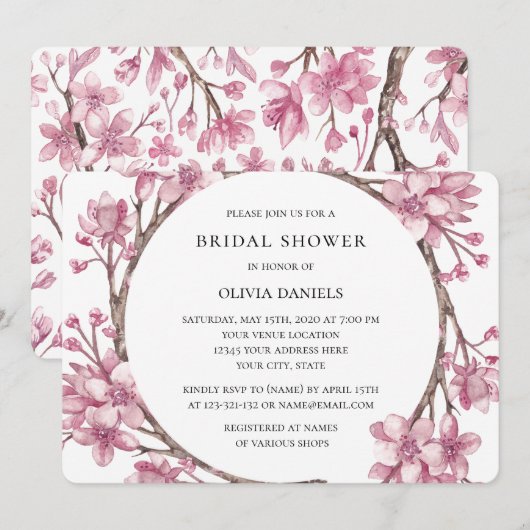 Lente roze kersenbloesem. Bloemen Vrijgezellenfees Kaart (Voorkant / Achterkant)