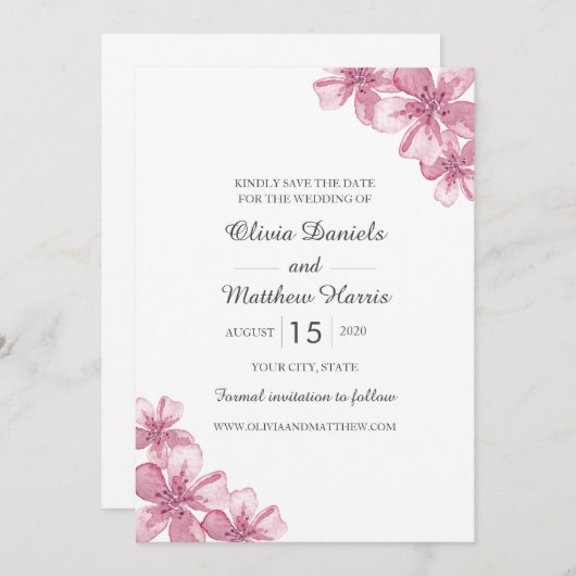 Lente roze kersenbloesem. Bloemenbruiloft Save The Date (Voorkant / Achterkant)