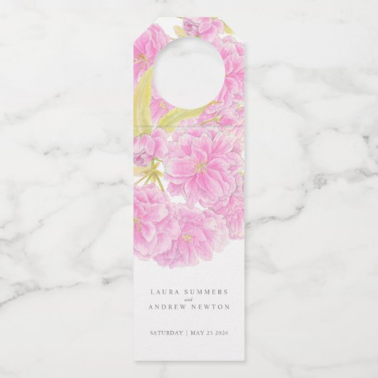 Lente roze kersenbloesem bruiloft flessenhanger (Voorkant)