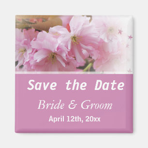 Lente roze kersenbloesem save the date bruiloft magneet