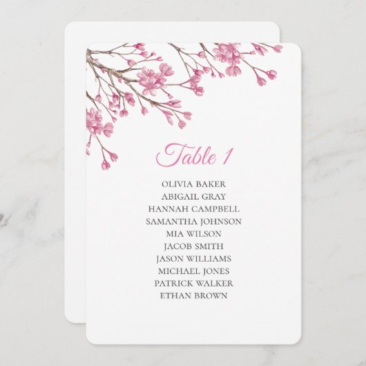 Lente roze kersenbloesem. Trouw zitkaarten Kaart (Voorkant / Achterkant)