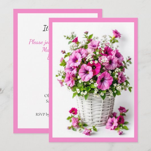 Lente Roze Petunia's Personaliseer Feest Kaart (Voorkant / Achterkant)