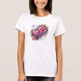 Lente roze rozen glitter hart glam Beste Mam T-shirt