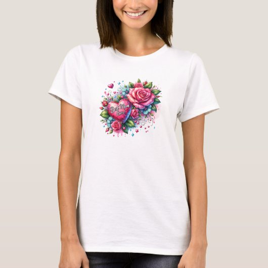 Lente roze rozen glitter hart glam Beste Mam T-shirt (Voorkant)