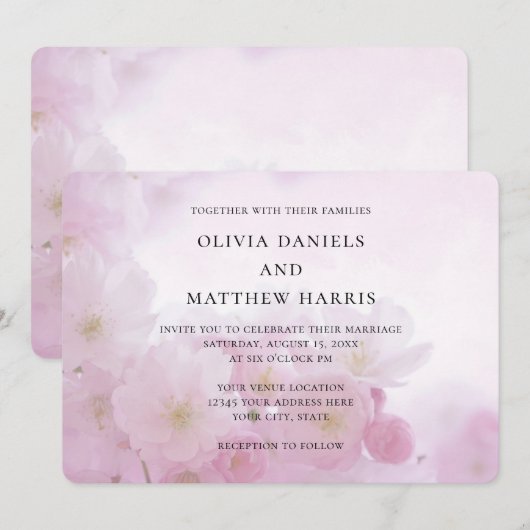 Lente roze sakura, kersenbloesem. Bloemenbruiloft Kaart (Voorkant / Achterkant)