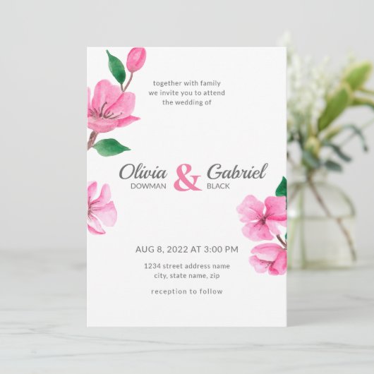 Lente roze tuin delicate kersenbloesem bruiloft kaart (Staand voorkant)