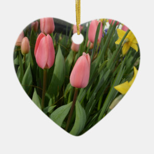 Lente roze tulp bloemen gelukkige verjaardag keramisch ornament