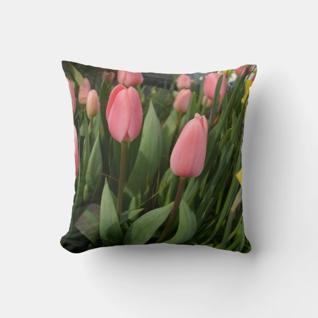 Lente roze tulp bloemen kussen (Voorkant)