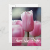 Lente roze tulpenbloem bruiloft save the date aankondigingskaart (Voorkant / Achterkant)