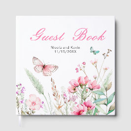 Lente Roze Vlinder Bloem Bruiloft Gastenboek