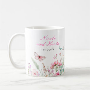 Lente Roze Vlinder Bloem Bruiloft Koffiemok