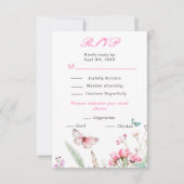 Lente roze Vlinder Bloem Bruiloft RSVP Kaartje (Voorkant)
