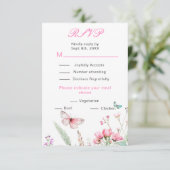 Lente roze Vlinder Bloem Bruiloft RSVP Kaartje (Staand voorkant)