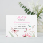 Lente Roze Vlinder Bloem Bruiloft RSVP Kaartje (Staand voorkant)