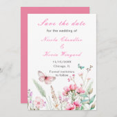 Lente Roze Vlinder Bloem Bruiloft Save The Date (Voorkant / Achterkant)