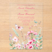 Lente Roze Vlinder Bloemen Huwelijk Acryl Uitnodigingen (Voorkant)