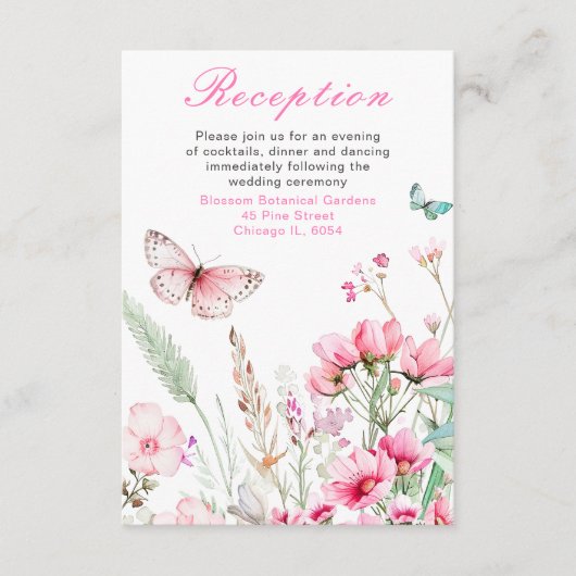 Lente Roze Vlinder Bloemen Huwelijk Informatiekaartje (Voorkant)
