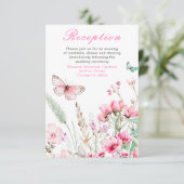 Lente Roze Vlinder Bloemen Huwelijk Informatiekaartje (Staand voorkant)