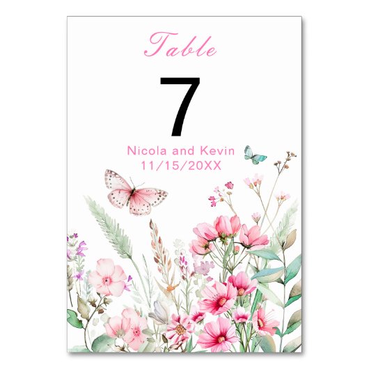 Lente Roze Vlinder Bloemen Huwelijk Kaart (Voorkant)