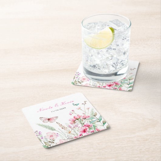 Lente Roze Vlinder Bloemen Huwelijk Kartonnen Onderzetters (Insitu)