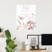 Lente Roze Vlinder Bloemen Huwelijk Poster (Thuiskantoor)