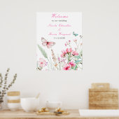 Lente Roze Vlinder Bloemen Huwelijk Poster (Keuken)