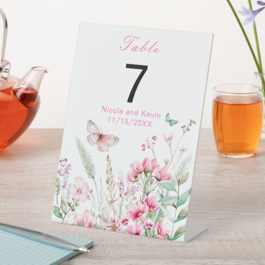 Lente Roze Vlinder Bloemen Huwelijk Reclamebord Met Voetstuk (Insitu)