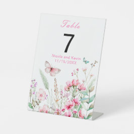 Lente Roze Vlinder Bloemen Huwelijk Reclamebord Met Voetstuk
