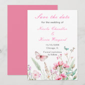 Lente Roze Vlinder Bloemen Huwelijk Save The Date (Voorkant / Achterkant)