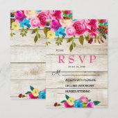 Lente Roze Waterverf Bloem Houten RSVP kaart (Voorkant / Achterkant)