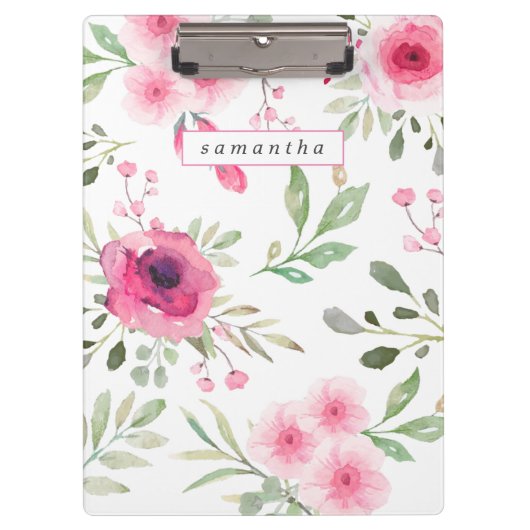 Lente Roze Waterverf Bloem Personalized Klembord (Voorkant)