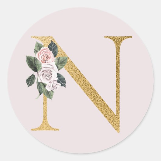 Lente rozen gouden initialen sticker letter N (Voorkant)