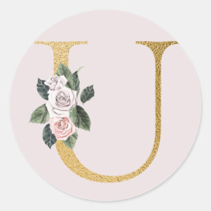 Lente rozen gouden initialen sticker letter U