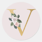 Lente rozen gouden initialen sticker letter V (Voorkant)