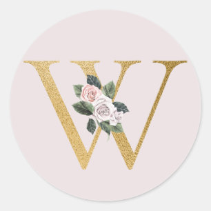 Lente rozen gouden initialen sticker letter W