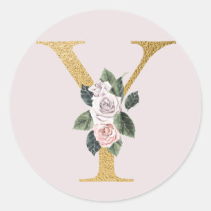 Lente rozen gouden initialen sticker letter Y