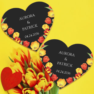 Lente Rustieke Bloemen Kleurrijke Tulp Black Weddi Hart Sticker