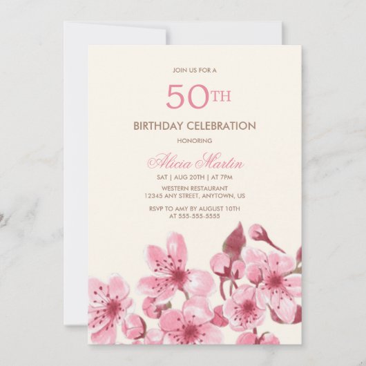 Lente Sakura Kersenbloesem Roze Cream Verjaardag Kaart (Voorkant)