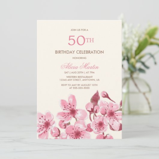 Lente Sakura Kersenbloesem Roze Cream Verjaardag Kaart (Staand voorkant)