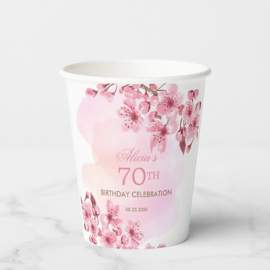Lente Sakura Kersenbloesem Roze Cream Verjaardag Papieren Bekers (Achterkant)